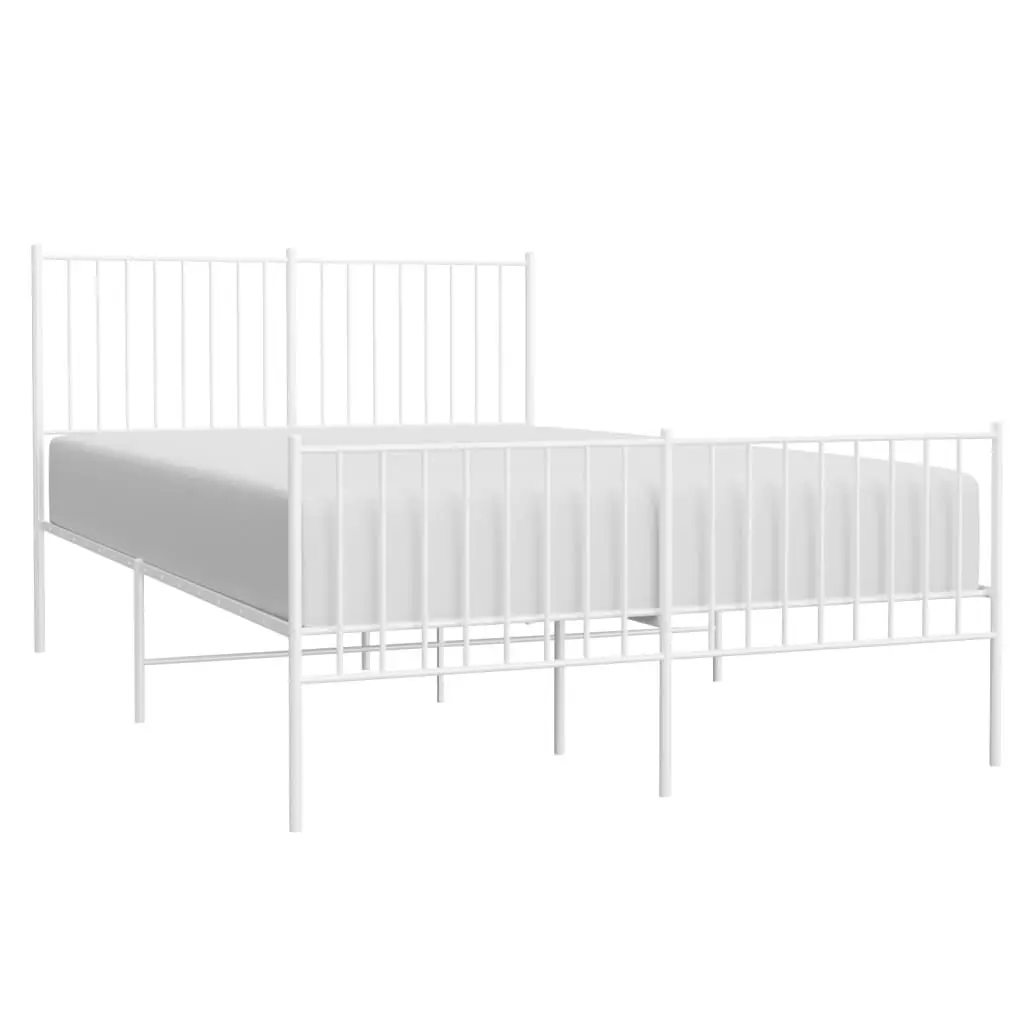 Metal Bed Frame with Headboard and Footboard White 137x187 cm Double 350948