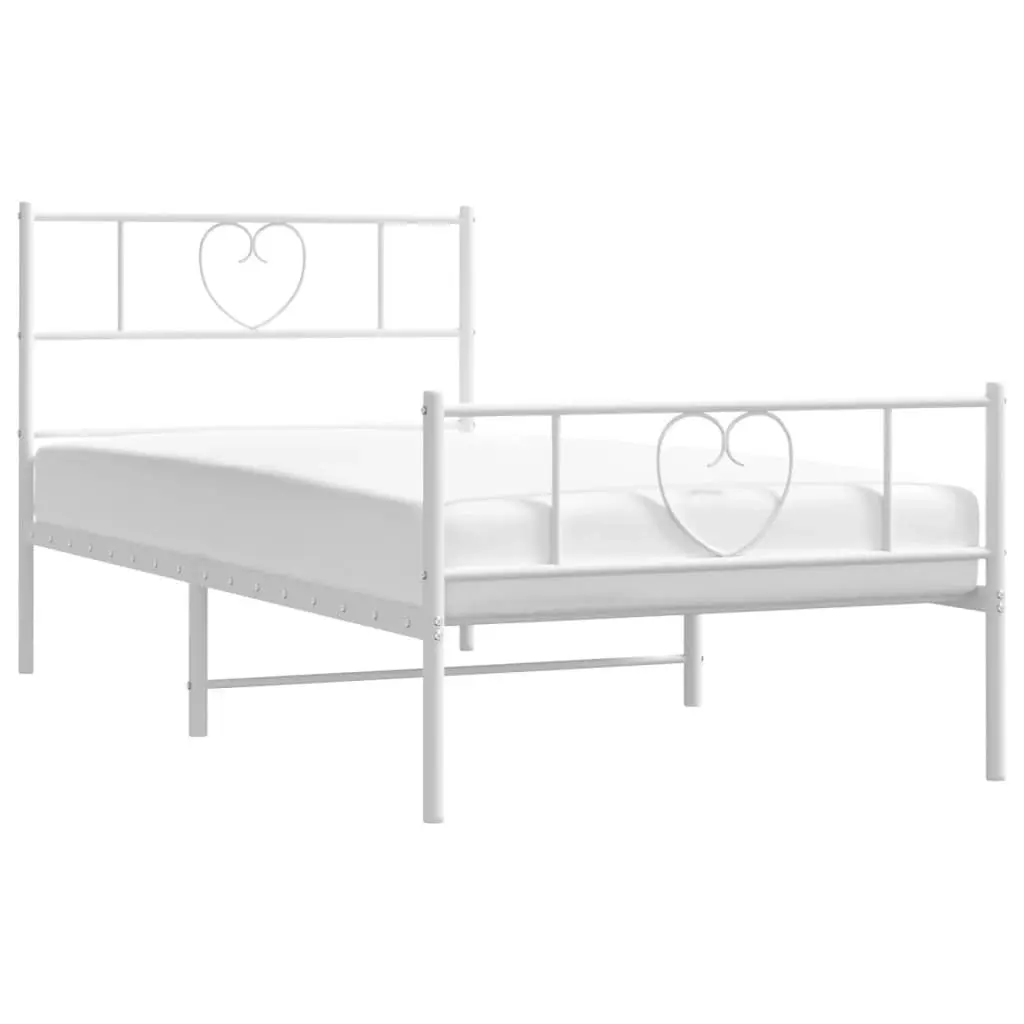 Metal Bed Frame with Headboard and Footboard White 107x203 cm 355526