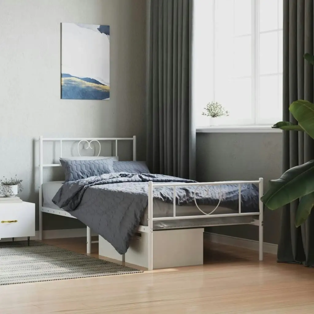 Metal Bed Frame with Headboard and Footboard White 107x203 cm 355526