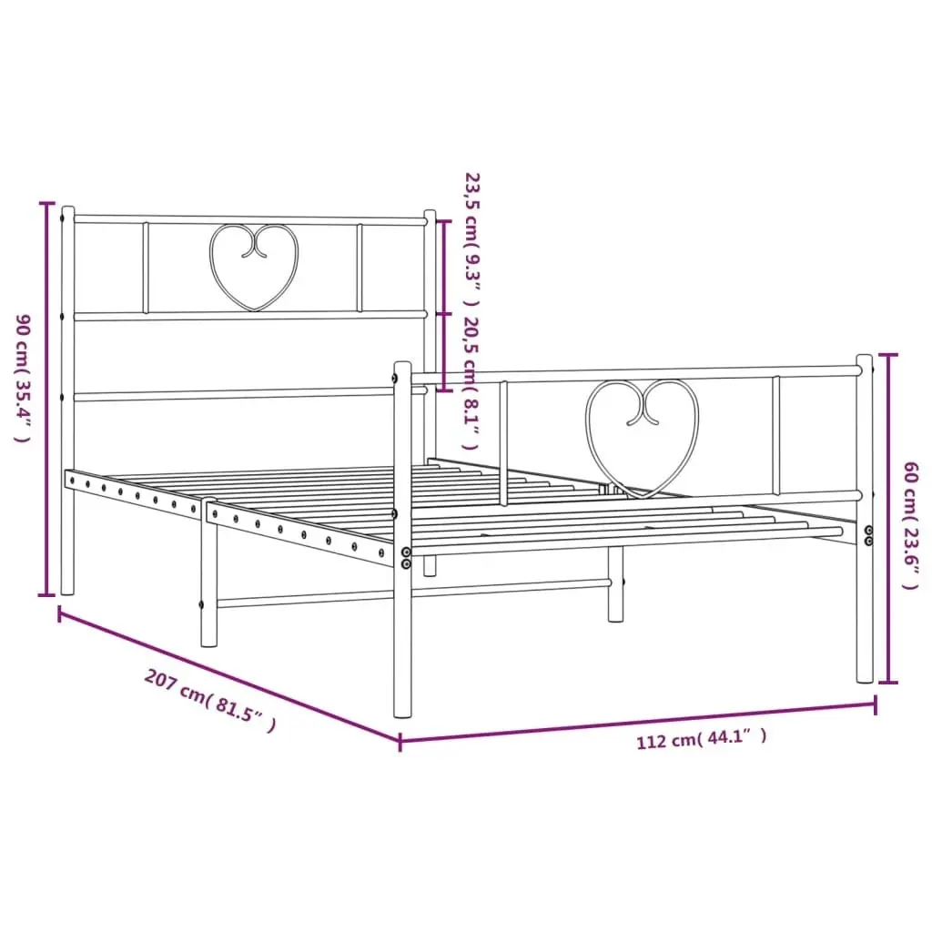 Metal Bed Frame with Headboard and Footboard White 107x203 cm 355526