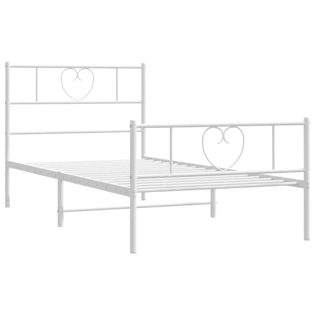 Metal Bed Frame with Headboard and Footboard White 107x203 cm 355526