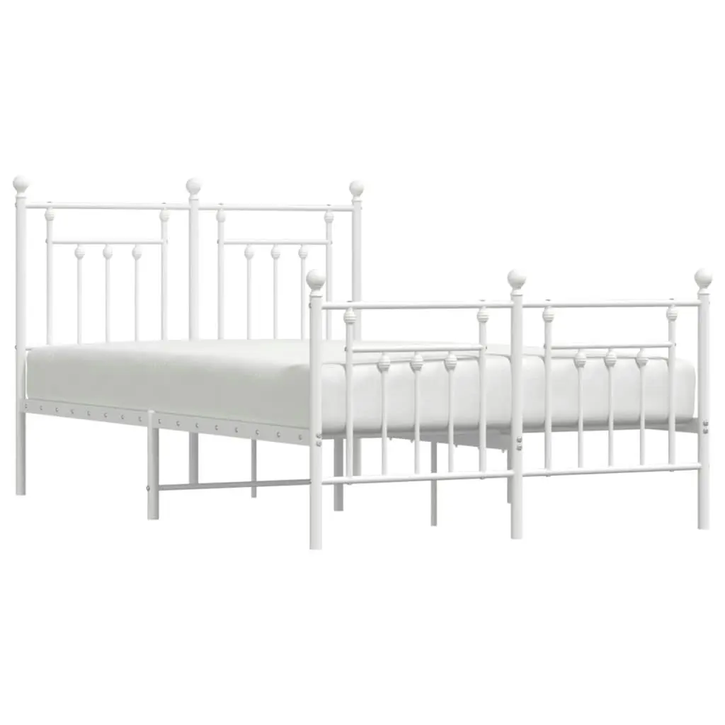 Metal Bed Frame with Headboard and Footboard White 137x187 cm Double Size 353603