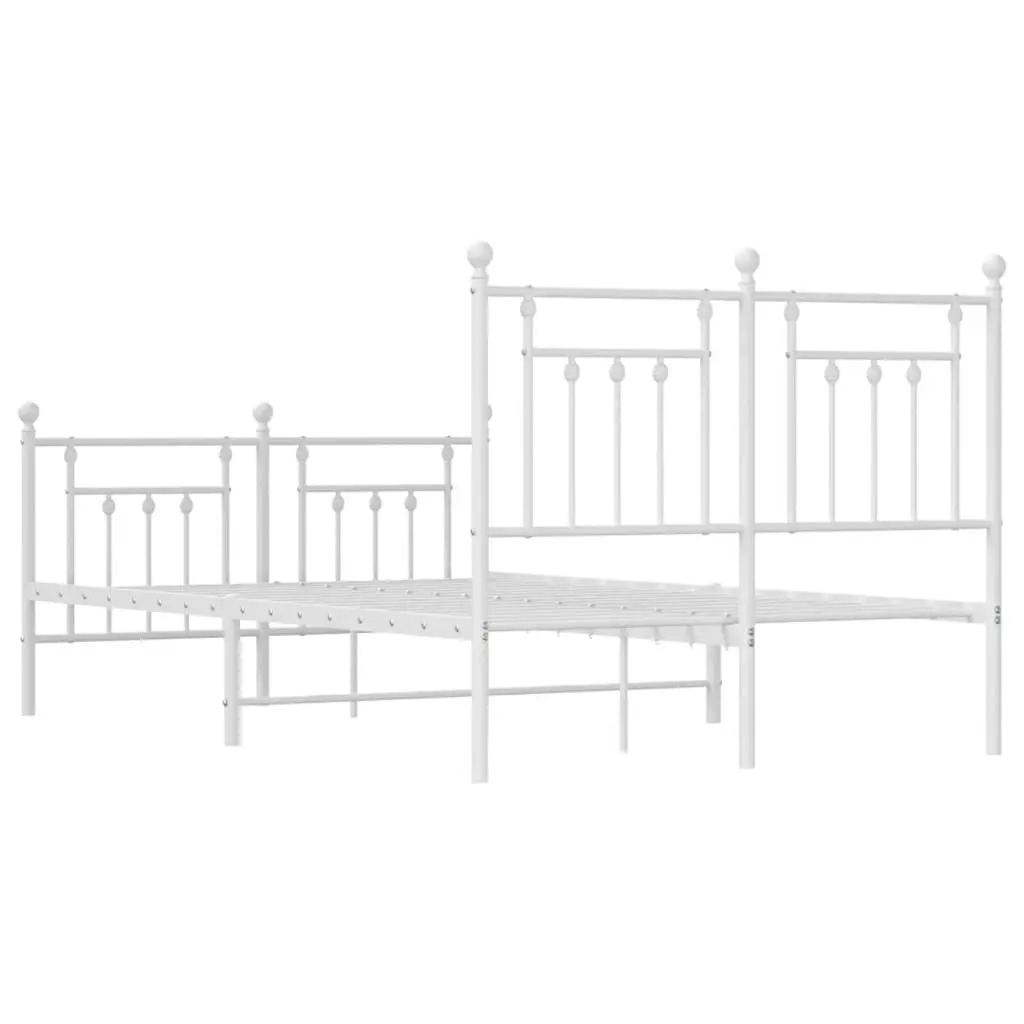 Metal Bed Frame with Headboard and Footboard White 137x187 cm Double Size 353603