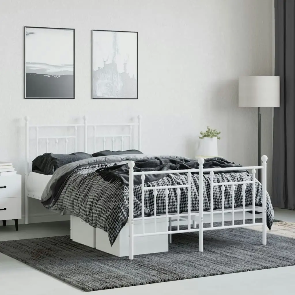 Metal Bed Frame with Headboard and Footboard White 137x187 cm Double Size 353603