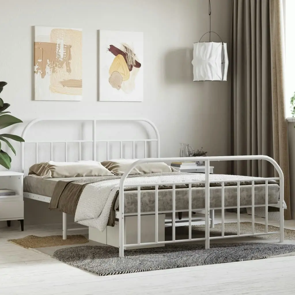 Metal Bed Frame with Headboard and Footboard White 153x203 cm Queen 353704