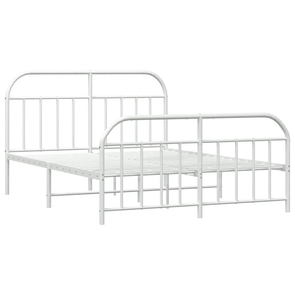 Metal Bed Frame with Headboard and Footboard White 153x203 cm Queen 353704