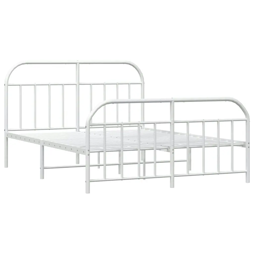 Metal Bed Frame with Headboard and Footboard White 153x203 cm Queen 353704