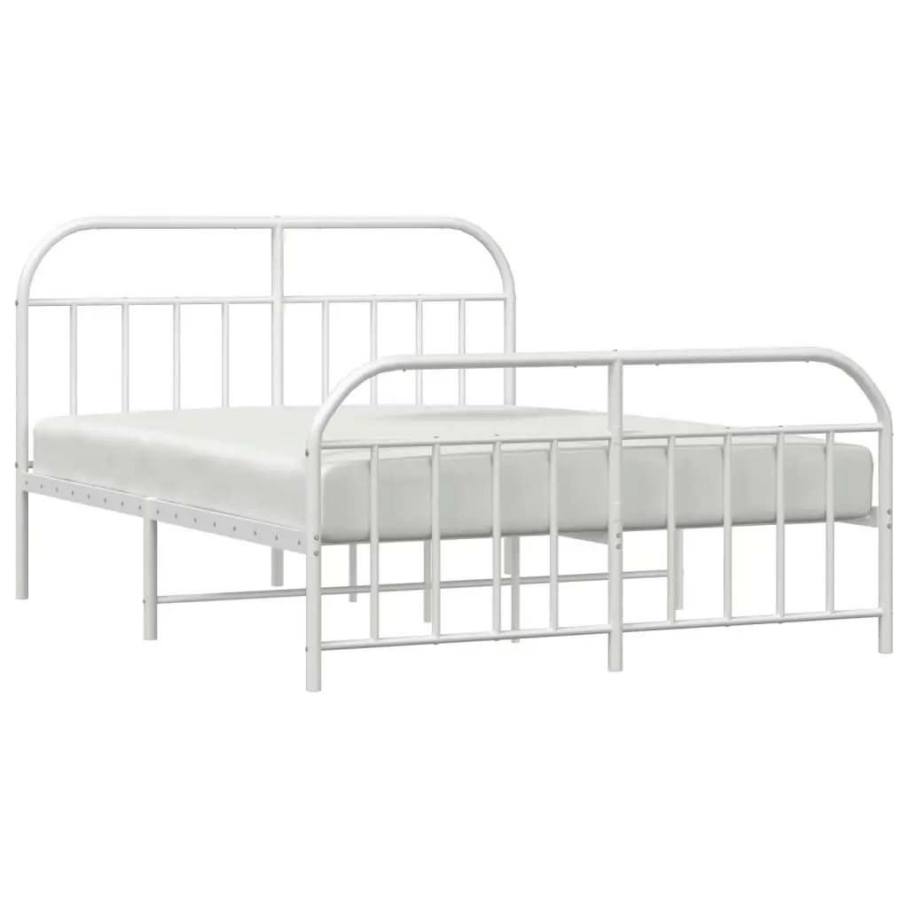 Metal Bed Frame with Headboard and Footboard White 153x203 cm Queen 353704