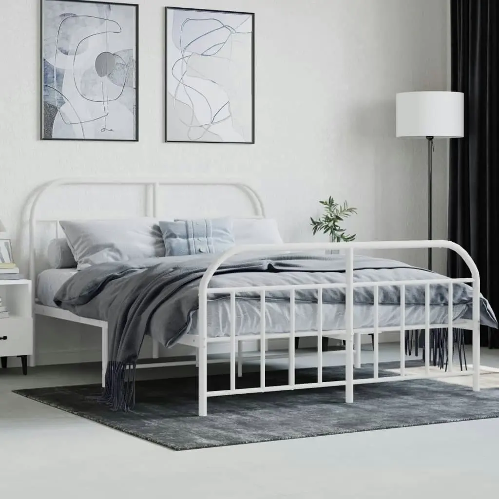 Metal Bed Frame with Headboard and Footboard White 153x203 cm Queen 353704