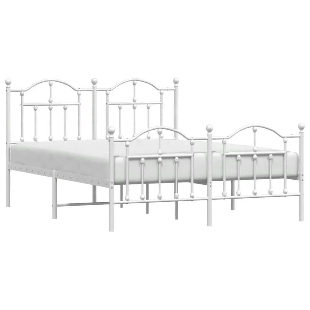 Metal Bed Frame with Headboard and Footboard White 153x203 cm Queen 353508