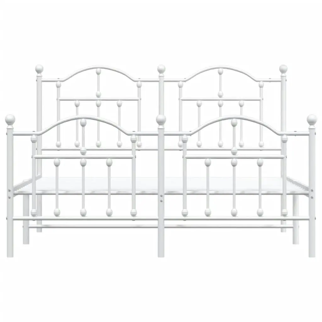 Metal Bed Frame with Headboard and Footboard White 153x203 cm Queen 353508