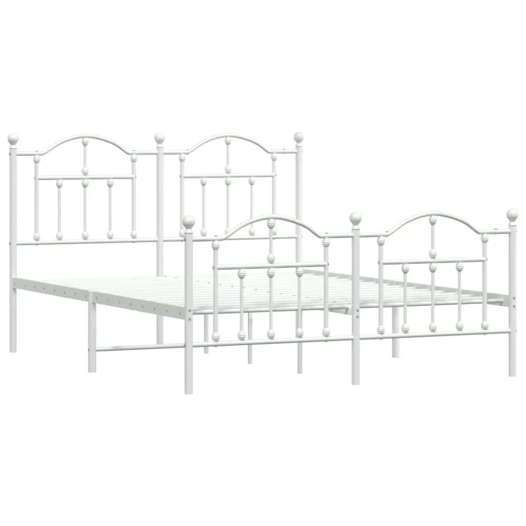 Metal Bed Frame with Headboard and Footboard White 153x203 cm Queen 353508