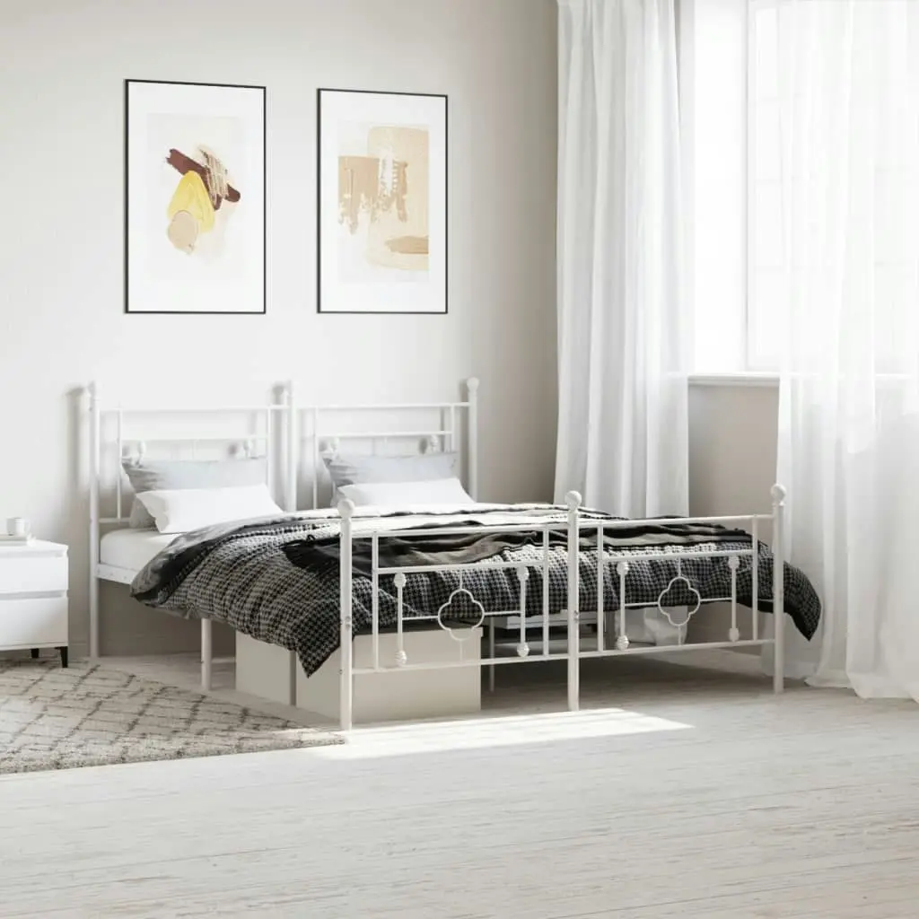 Metal Bed Frame without Mattress with Footboard White 150x200 cm 374408