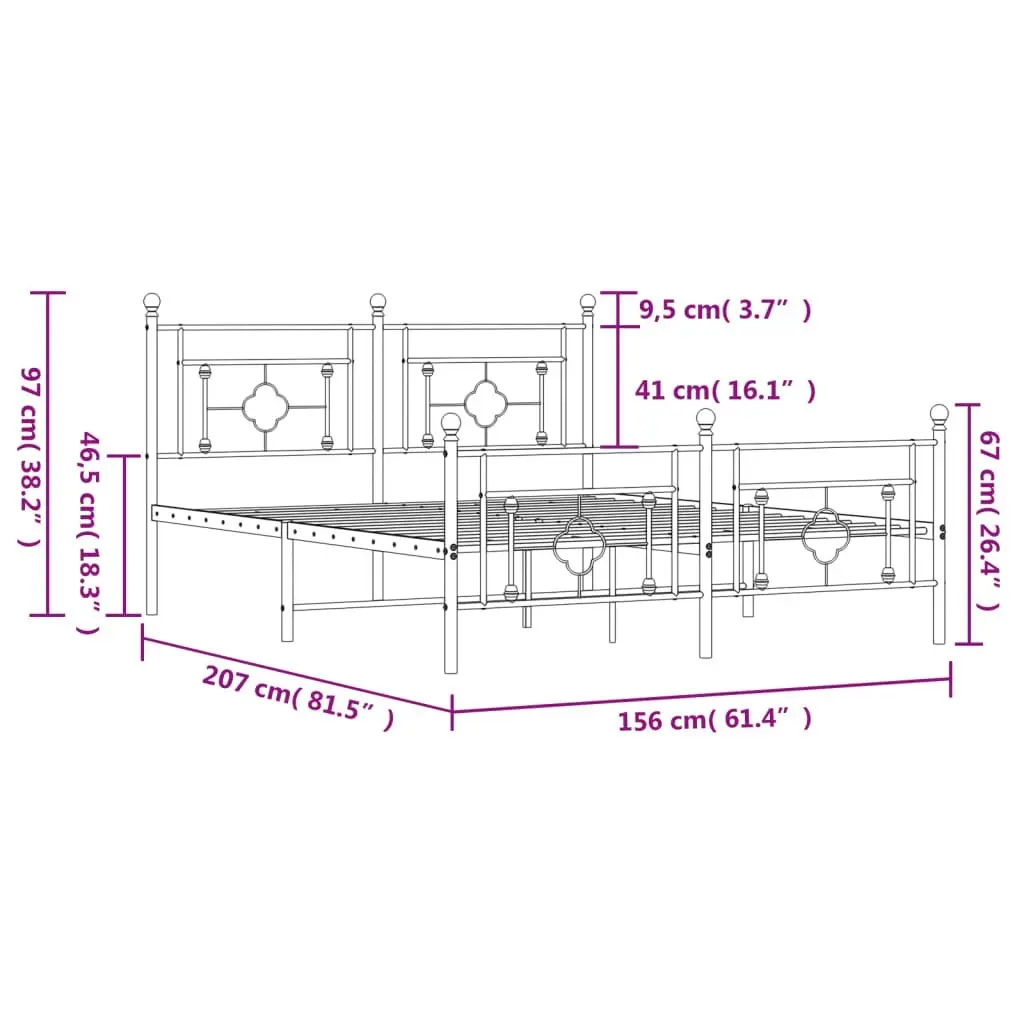 Metal Bed Frame without Mattress with Footboard White 150x200 cm 374408