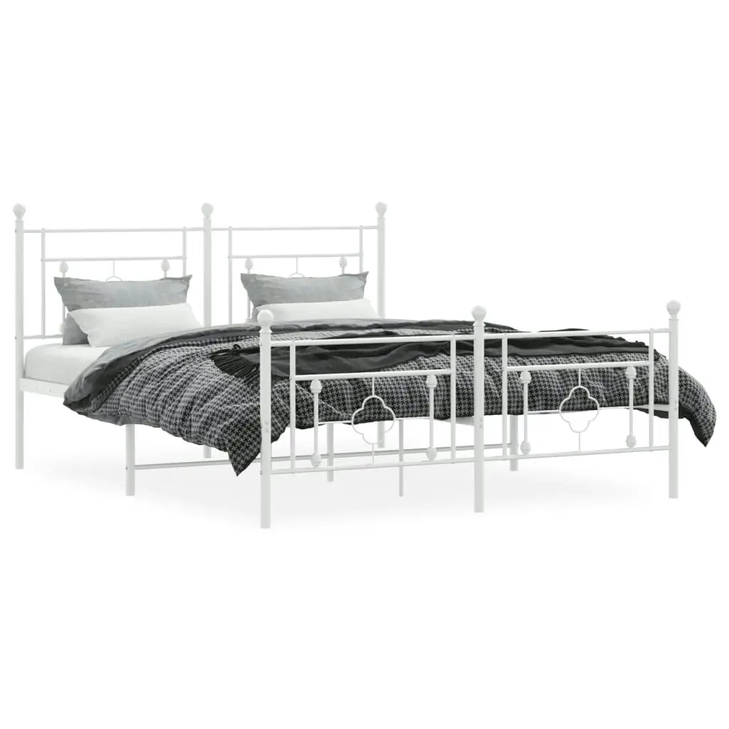 Metal Bed Frame without Mattress with Footboard White 150x200 cm 374408