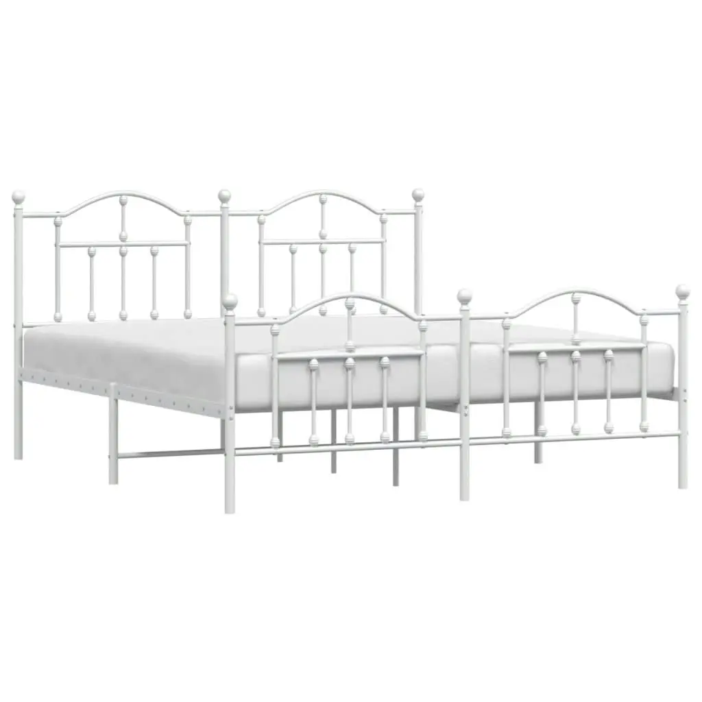 Metal Bed Frame with Headboard and Footboard White 183x203 cm King 353510