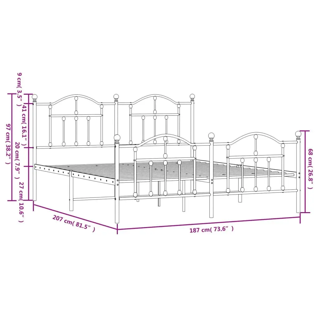 Metal Bed Frame with Headboard and Footboard White 183x203 cm King 353510