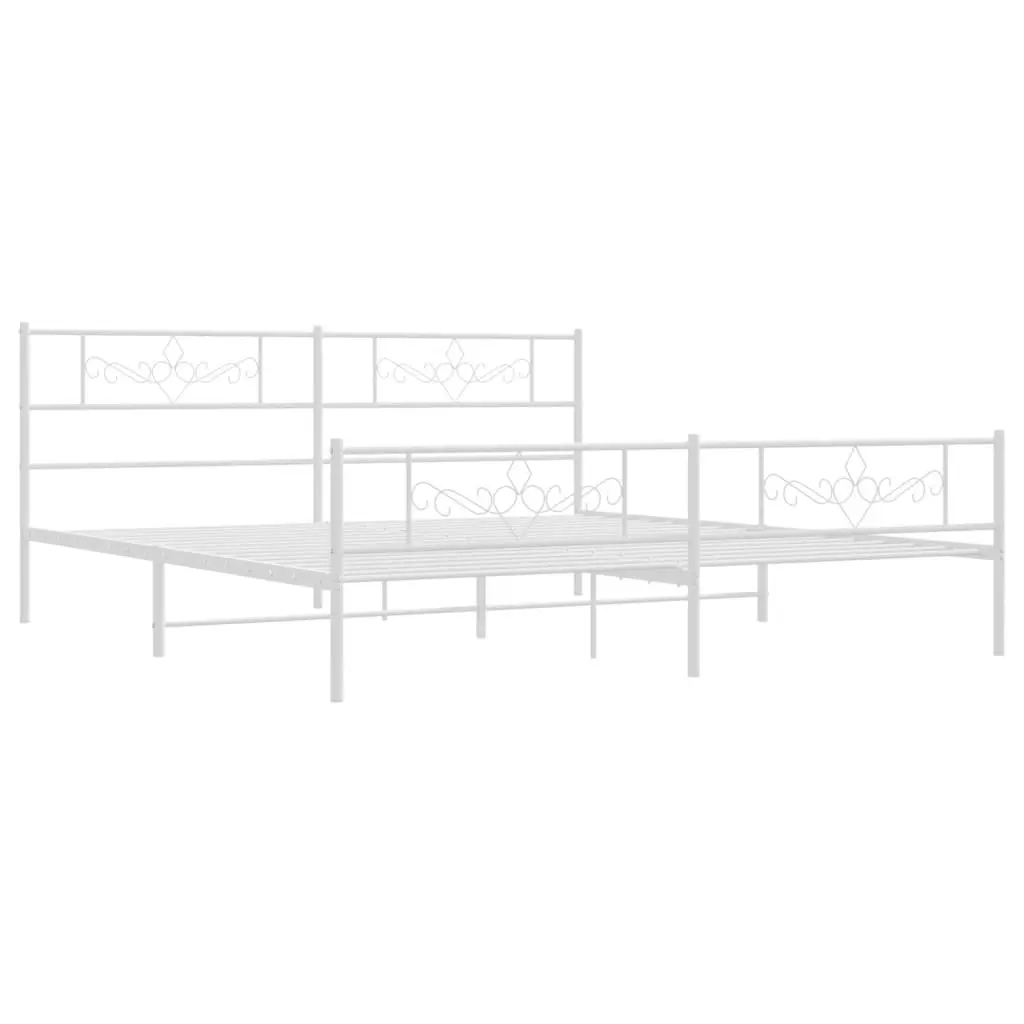 Metal Bed Frame with Headboard and Footboard White 183x203 cm King Size 355338