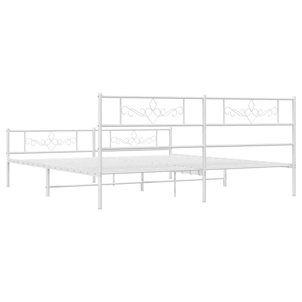 Metal Bed Frame with Headboard and Footboard White 183x203 cm King Size 355338