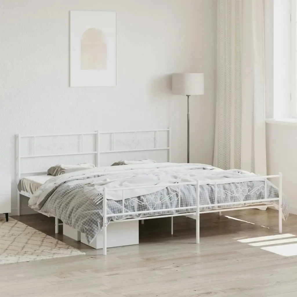 Metal Bed Frame with Headboard and Footboard White 183x203 cm King Size 355338