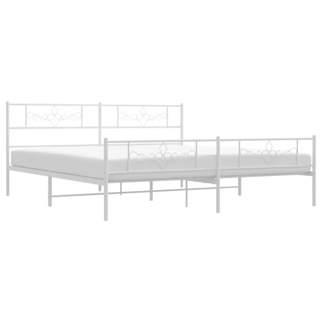 Metal Bed Frame with Headboard and Footboard White 183x203 cm King Size 355338