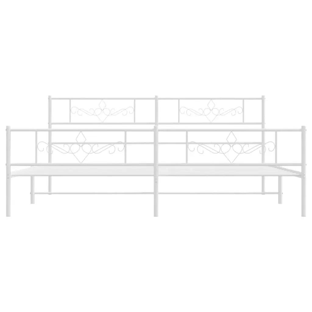 Metal Bed Frame with Headboard and Footboard White 183x203 cm King Size 355338