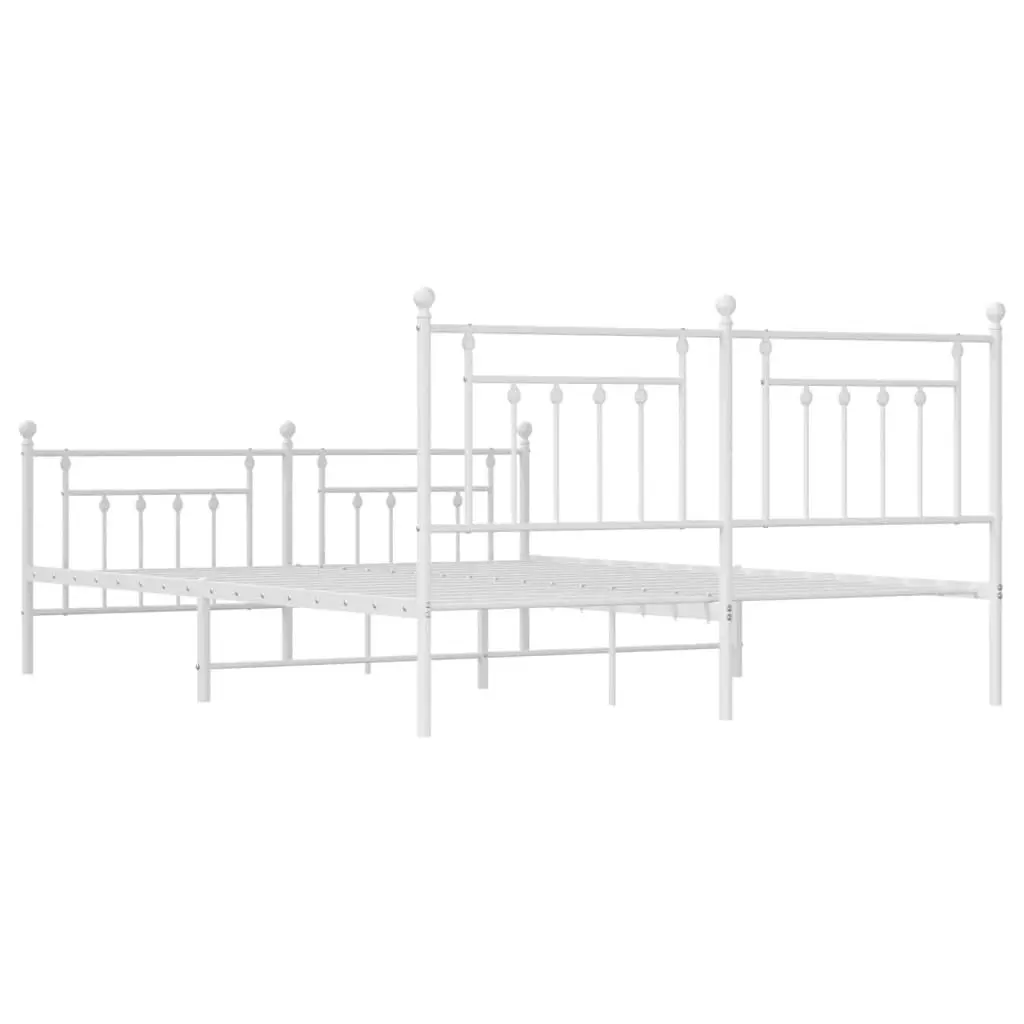 Metal Bed Frame with Headboard and Footboard White 183x203 cm King Size 353608