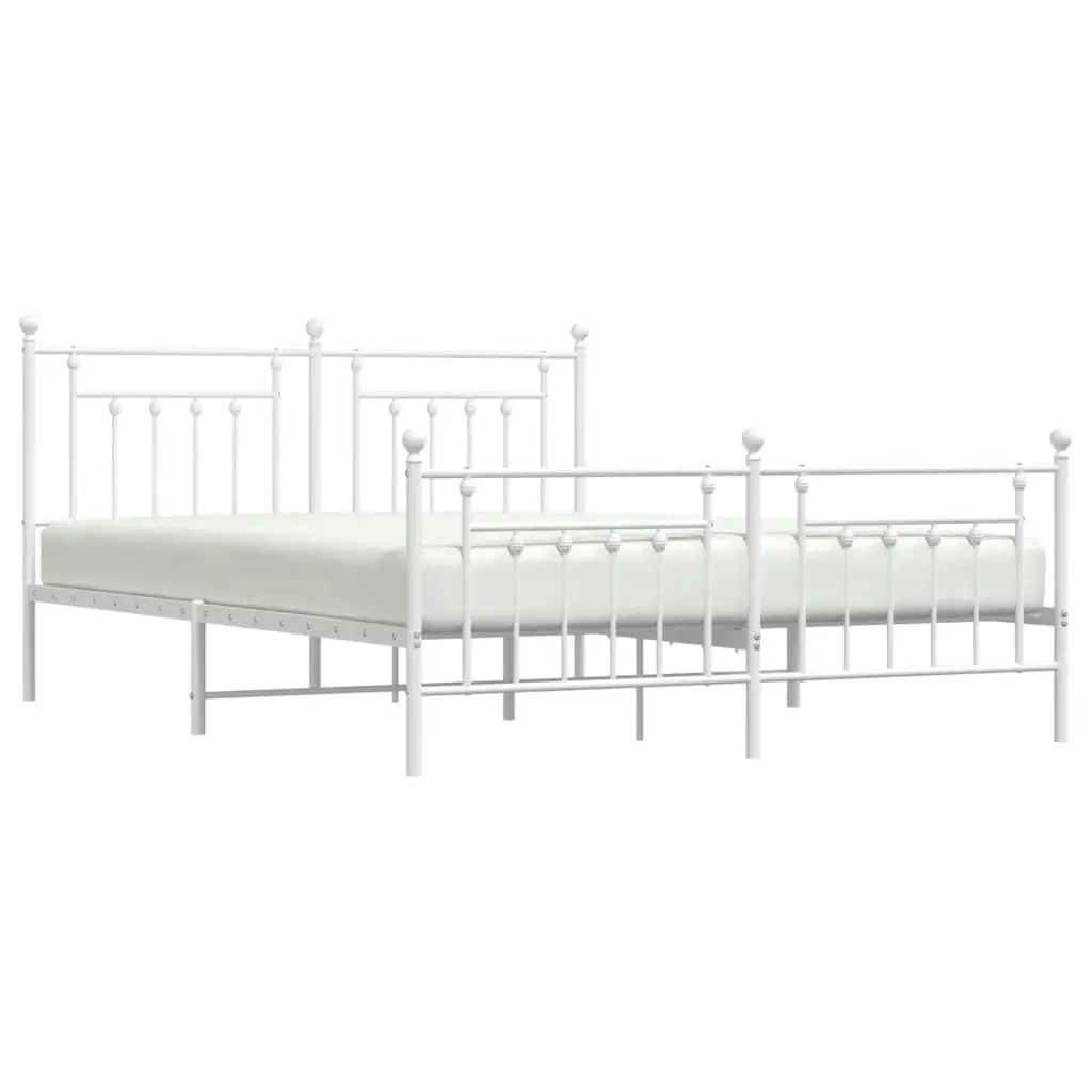 Metal Bed Frame with Headboard and Footboard White 183x203 cm King Size 353608