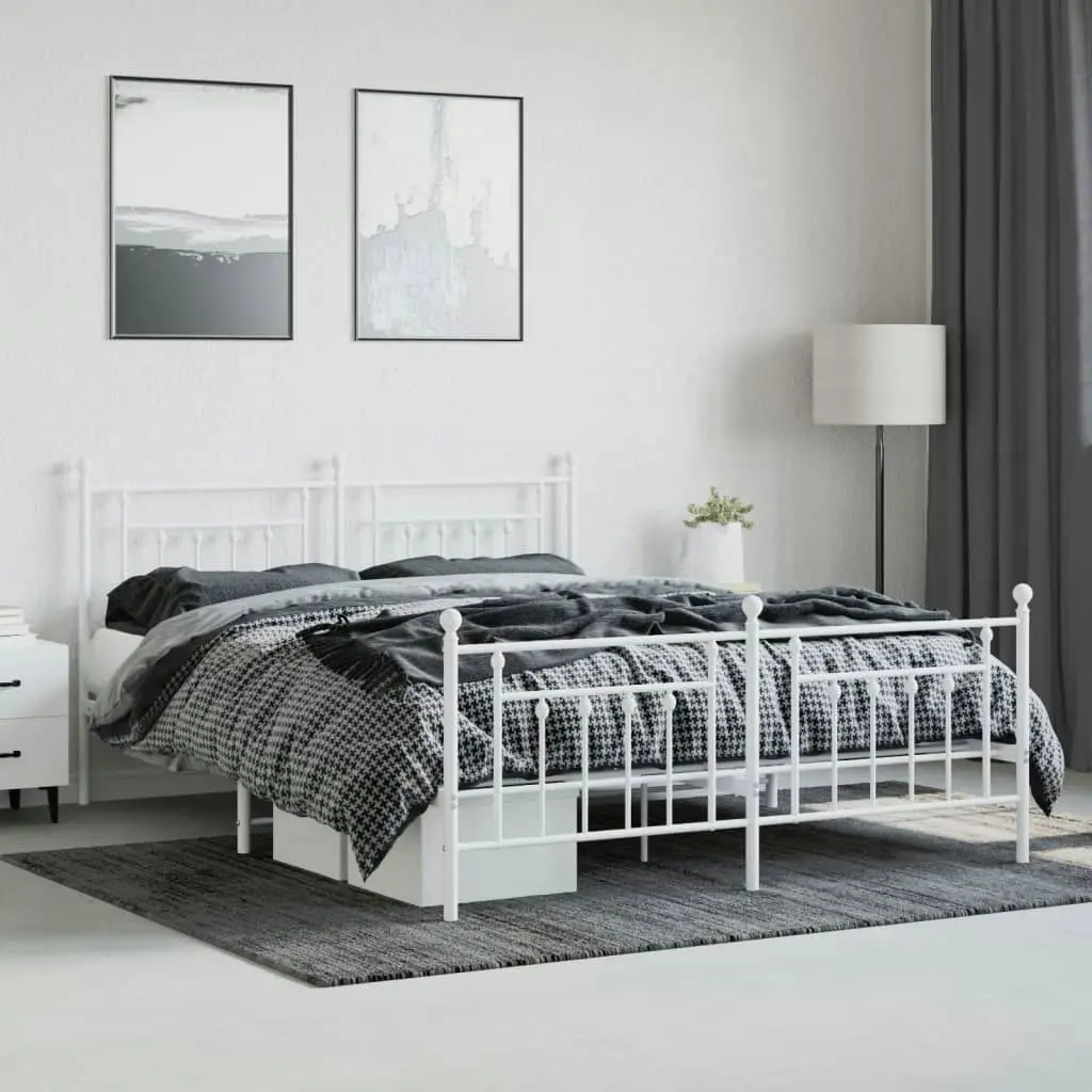 Metal Bed Frame with Headboard and Footboard White 183x203 cm King Size 353608