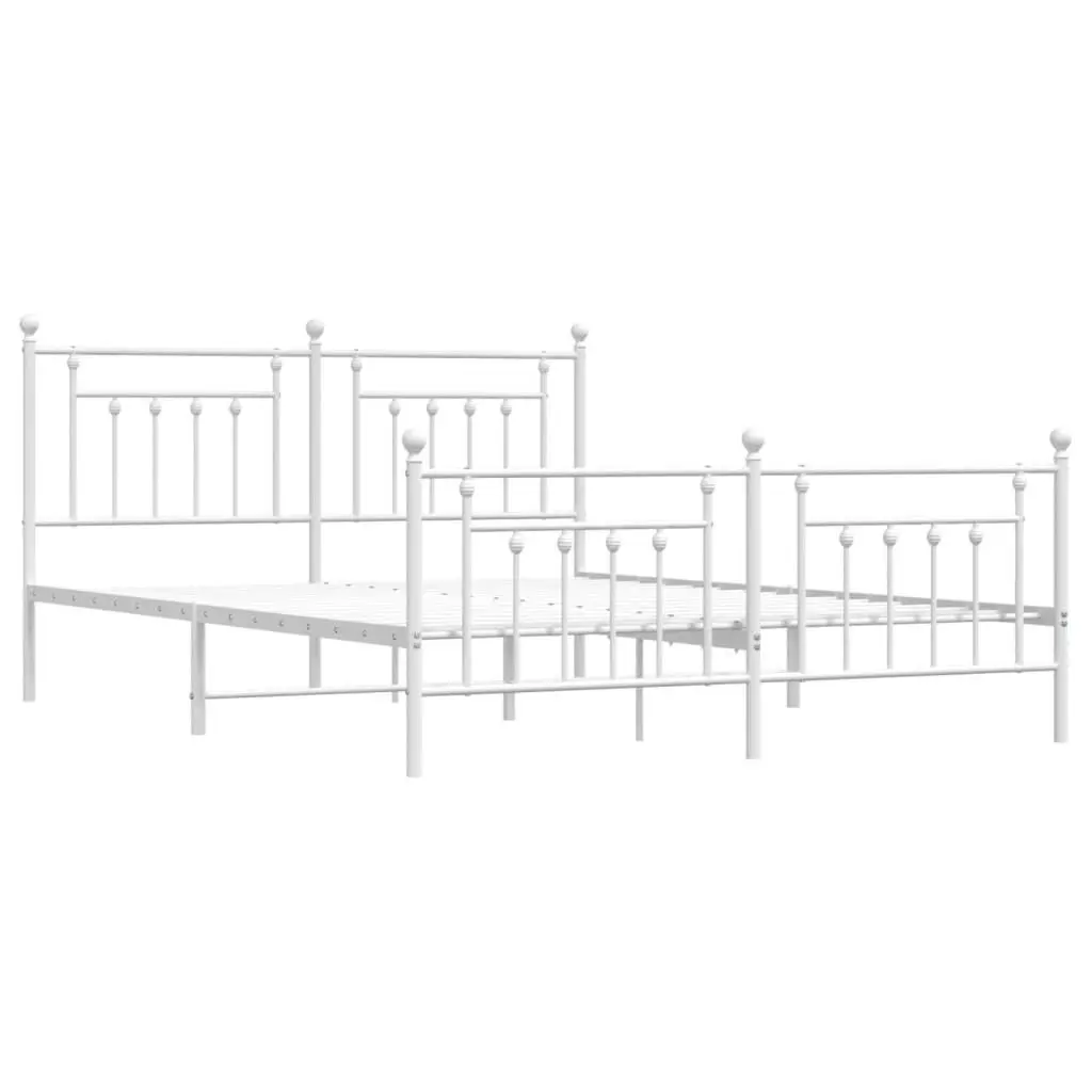 Metal Bed Frame with Headboard and Footboard White 183x203 cm King Size 353608