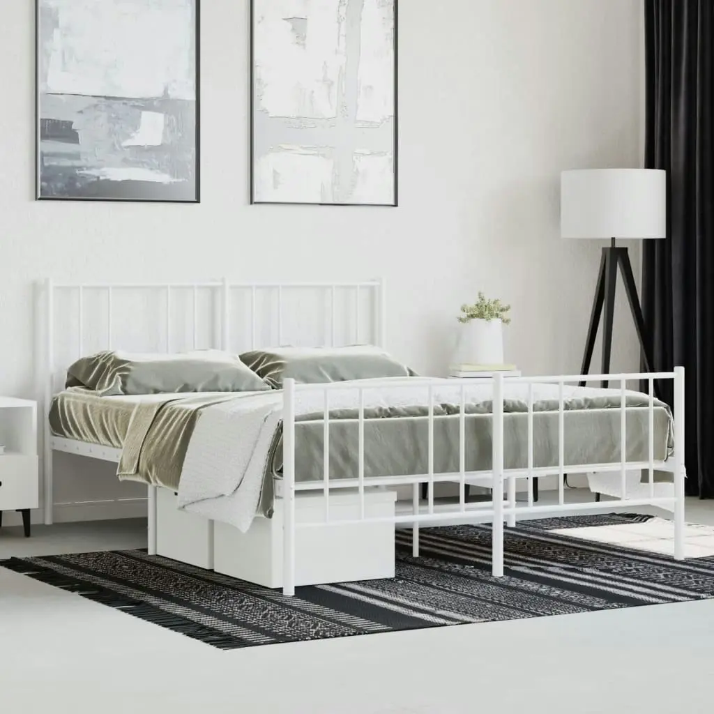 Metal Bed Frame with Headboard and Footboard White 153x203 cm Queen Size 352549