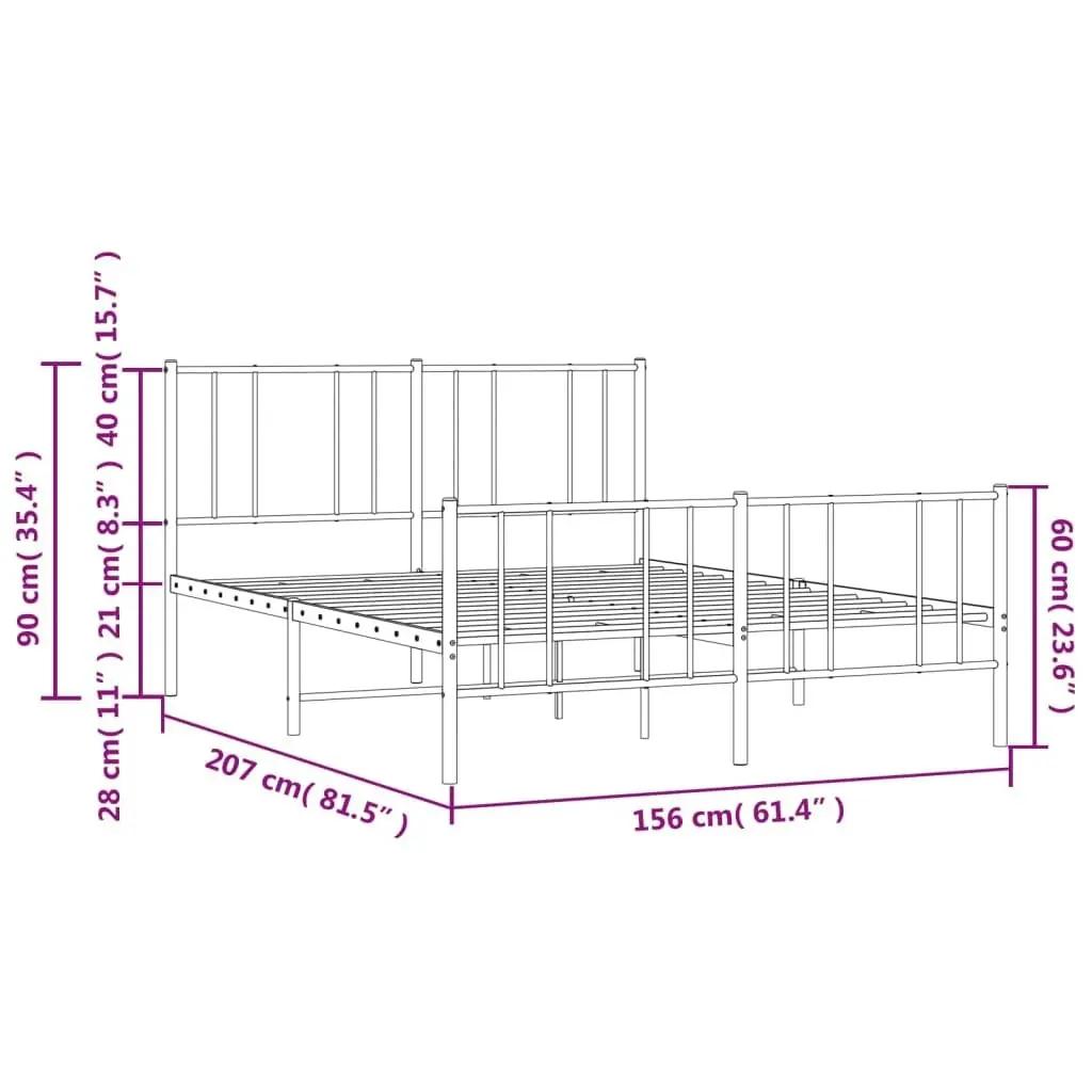 Metal Bed Frame with Headboard and Footboard White 153x203 cm Queen Size 352549