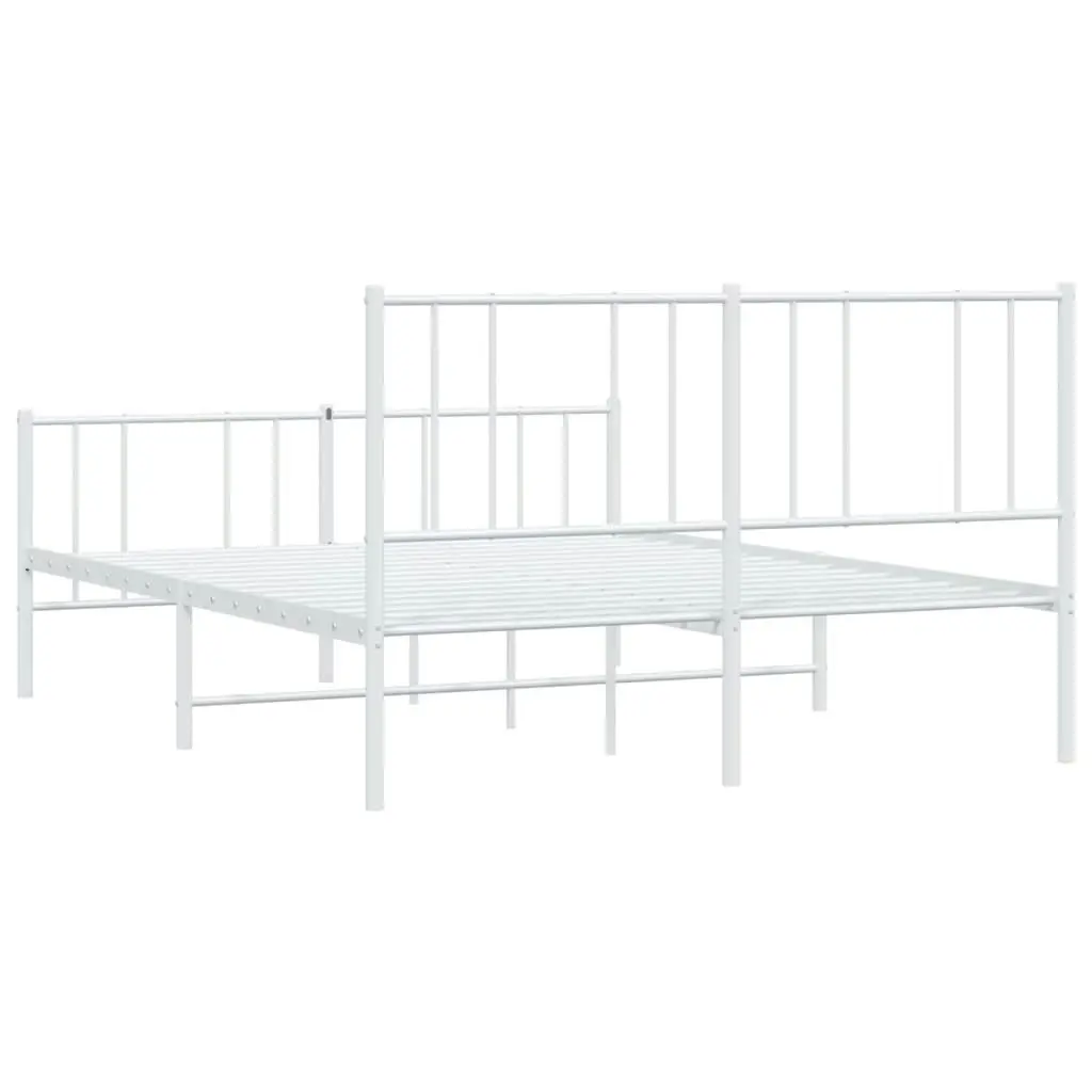 Metal Bed Frame with Headboard and Footboard White 153x203 cm Queen Size 352549