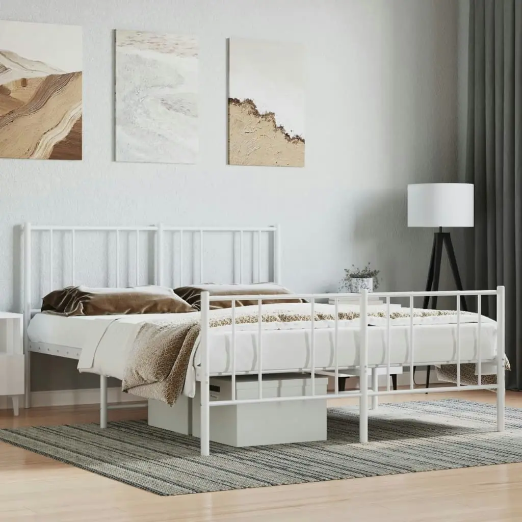 Metal Bed Frame with Headboard and Footboard White 153x203 cm Queen Size 352549