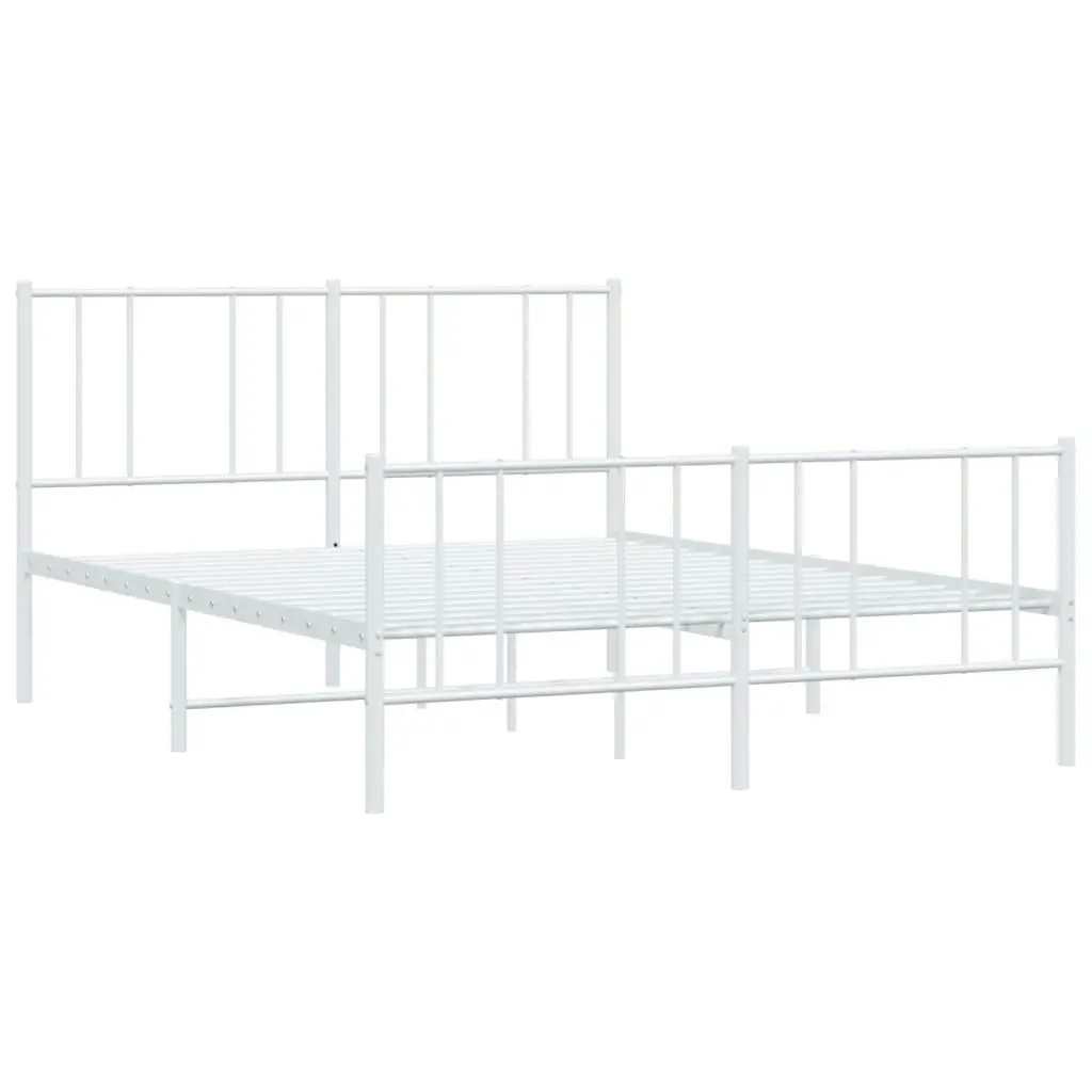 Metal Bed Frame with Headboard and Footboard White 153x203 cm Queen Size 352549