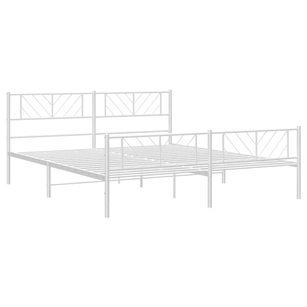 Metal Bed Frame with Headboard and Footboard White 183x203 cm King Size 372250