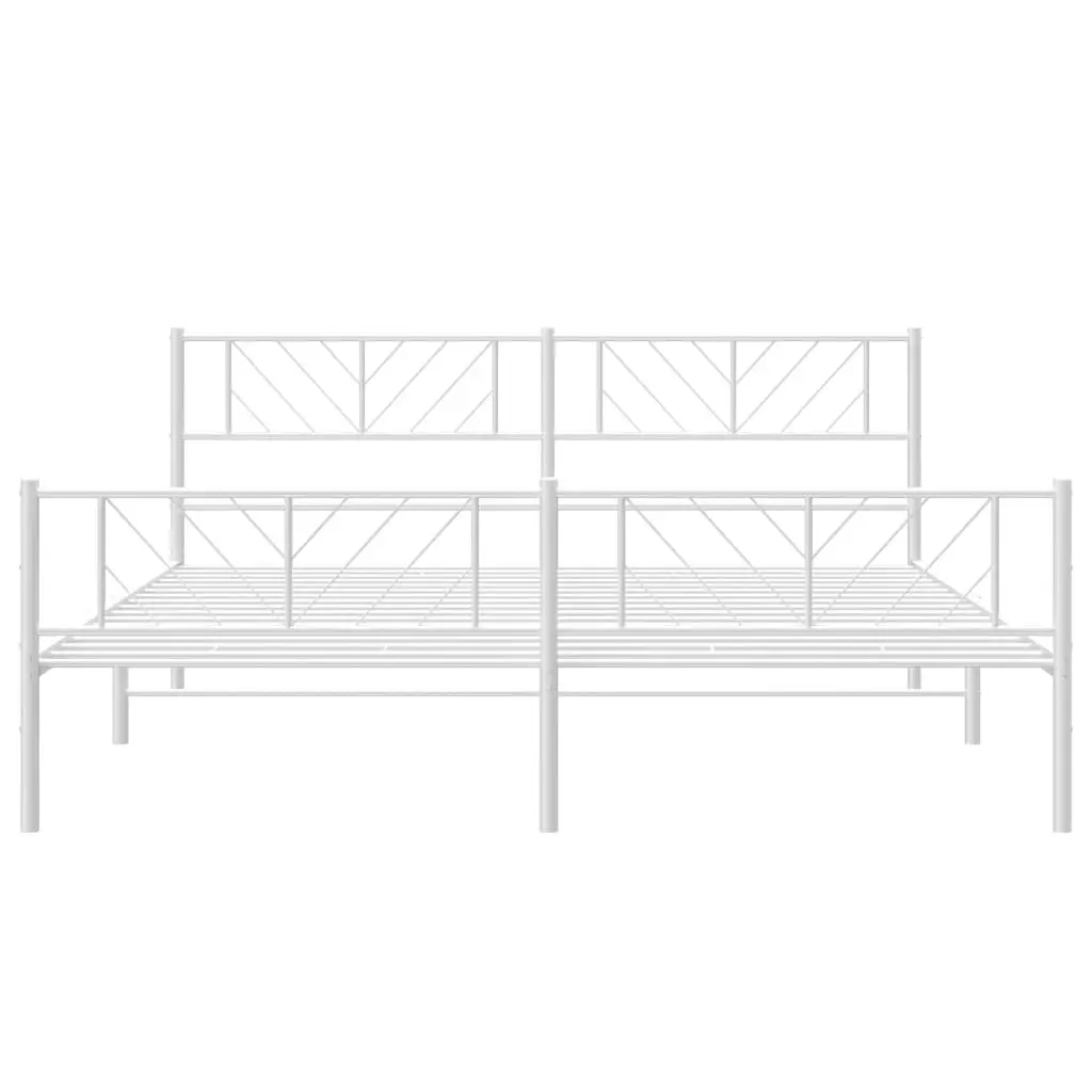 Metal Bed Frame with Headboard and Footboard White 183x203 cm King Size 372250