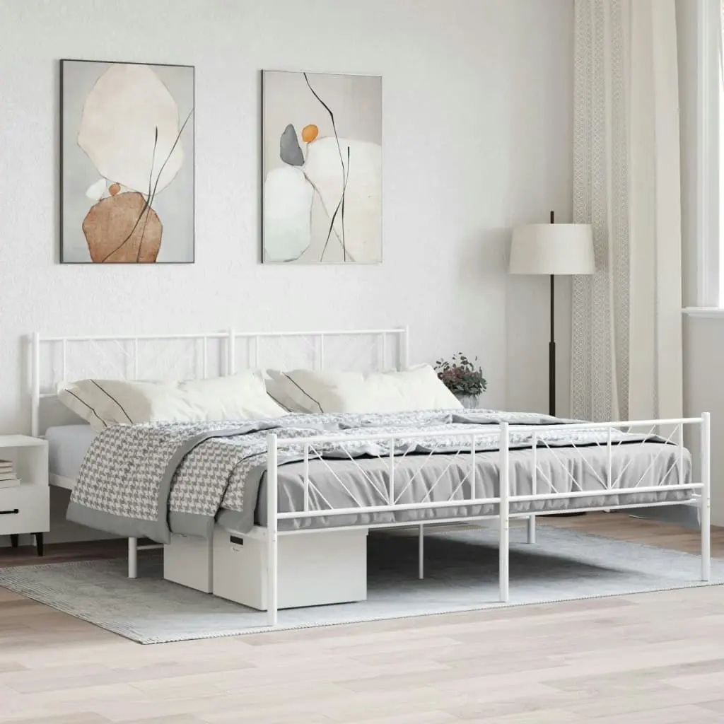 Metal Bed Frame with Headboard and Footboard White 183x203 cm King Size 372250