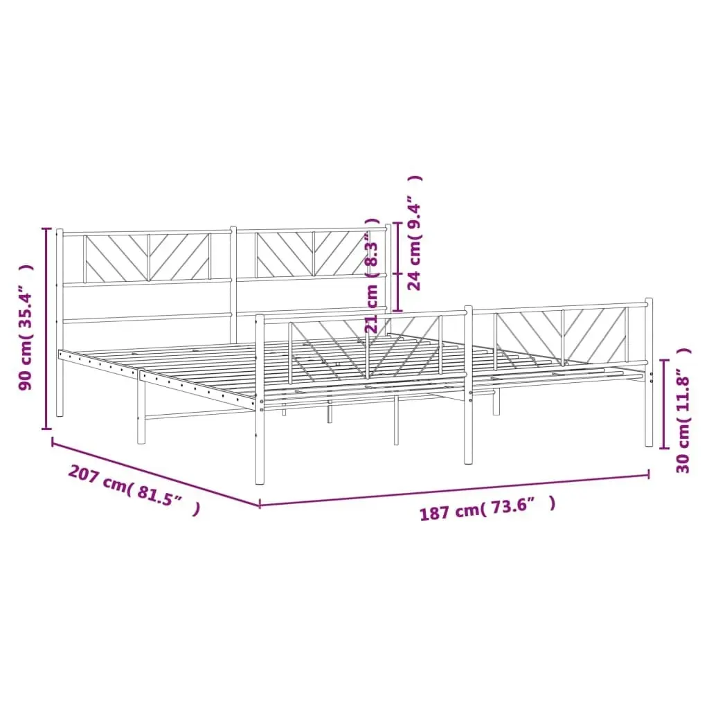 Metal Bed Frame with Headboard and Footboard White 183x203 cm King Size 372250