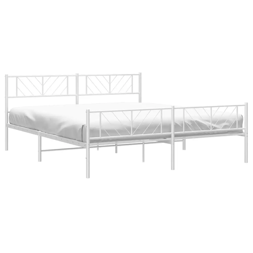 Metal Bed Frame with Headboard and Footboard White 183x203 cm King Size 372250