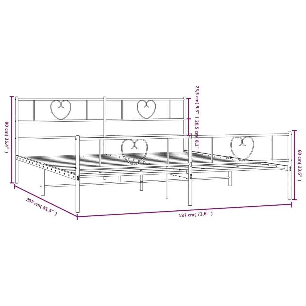 Metal Bed Frame with Headboard and Footboard White 183x203 cm King Size 355534