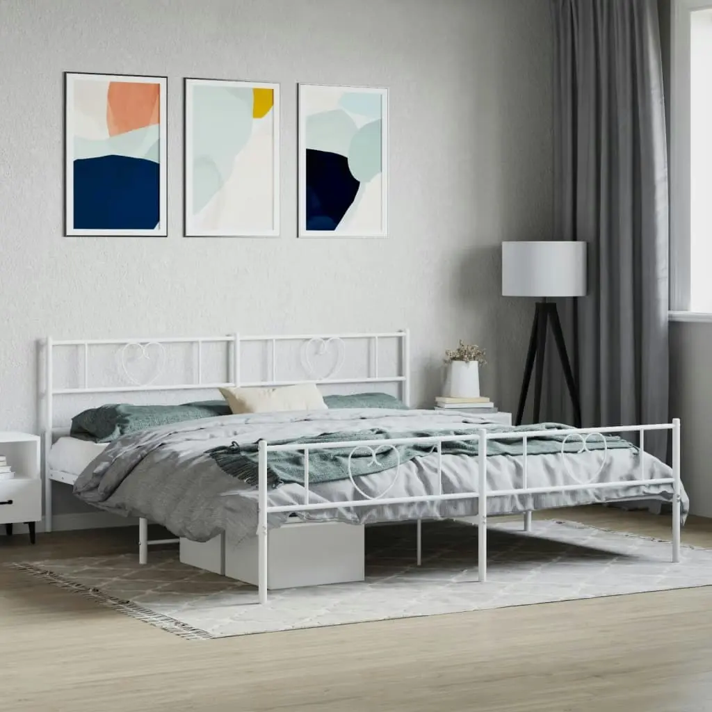 Metal Bed Frame with Headboard and Footboard White 183x203 cm King Size 355534