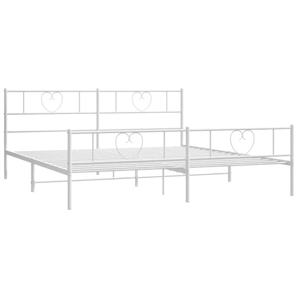 Metal Bed Frame with Headboard and Footboard White 183x203 cm King Size 355534