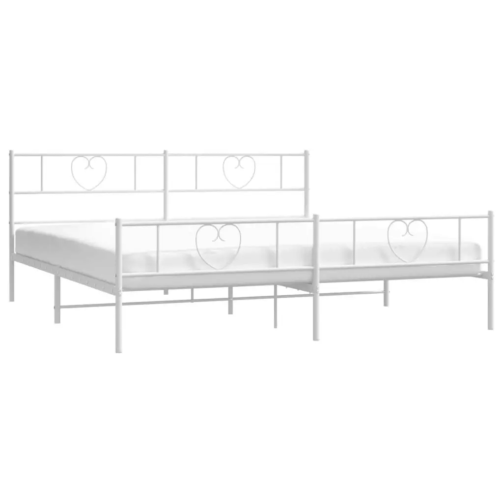 Metal Bed Frame with Headboard and Footboard White 183x203 cm King Size 355534