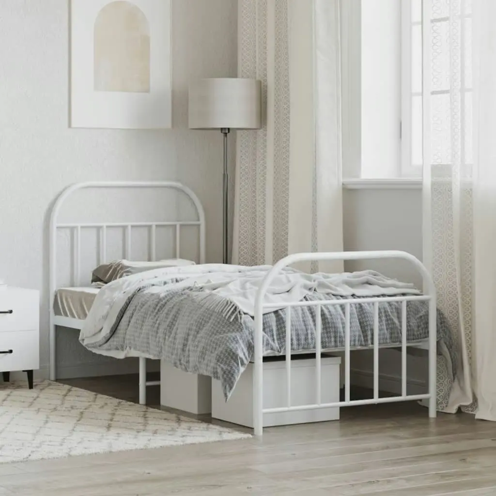 Metal Bed Frame with Headboard and Footboard White 92x187 cm Single Size 353694