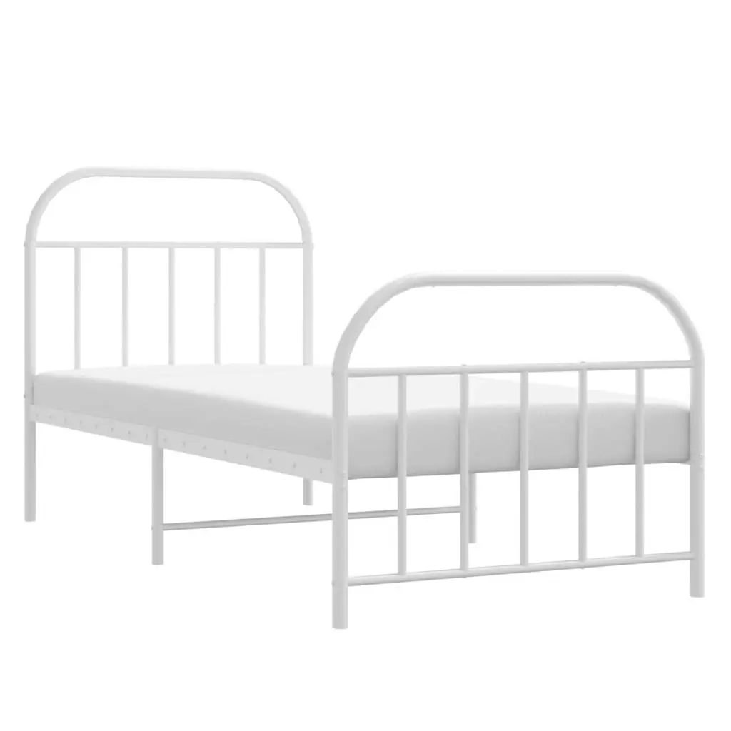 Metal Bed Frame with Headboard and Footboard White 92x187 cm Single Size 353694