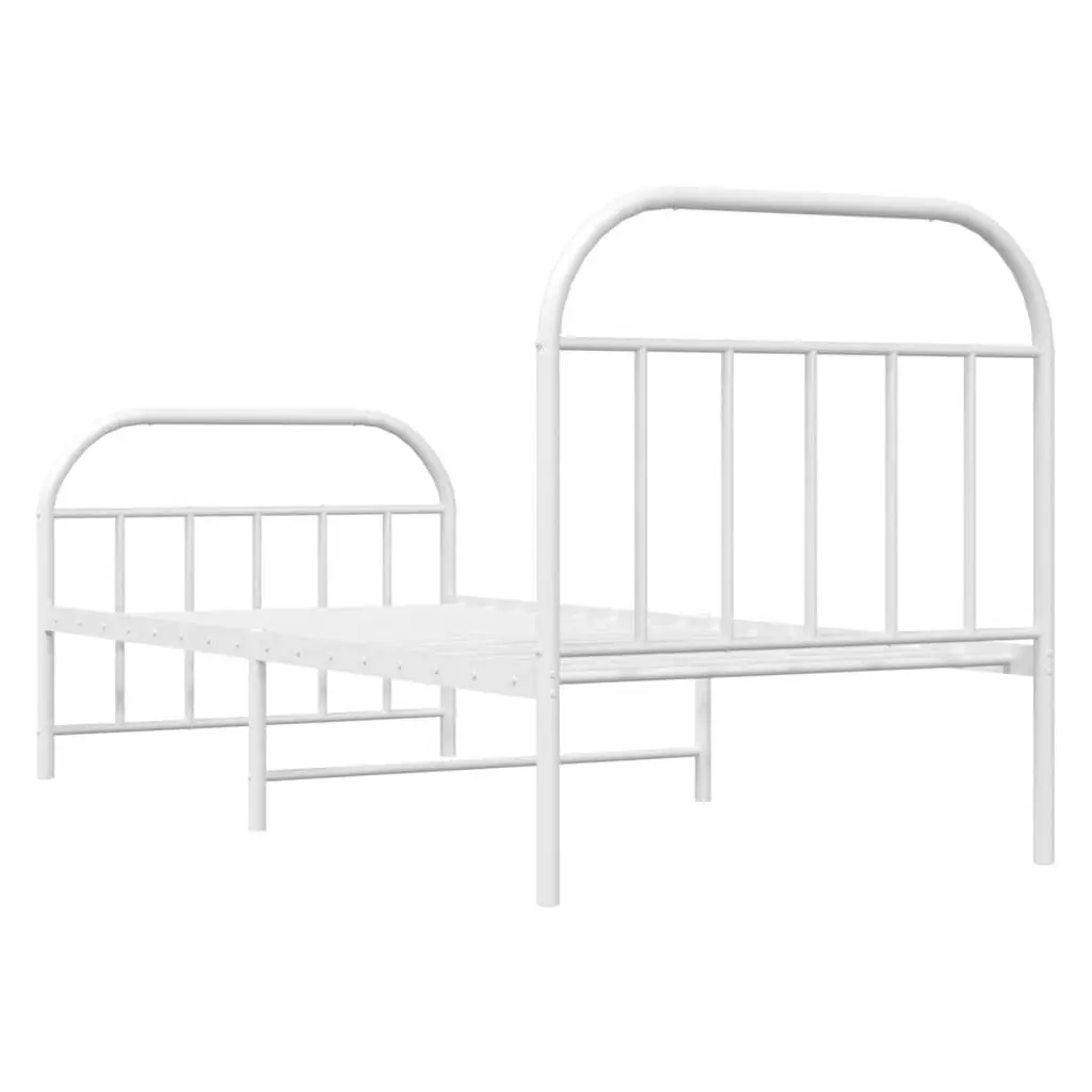 Metal Bed Frame with Headboard and Footboard White 92x187 cm Single Size 353694