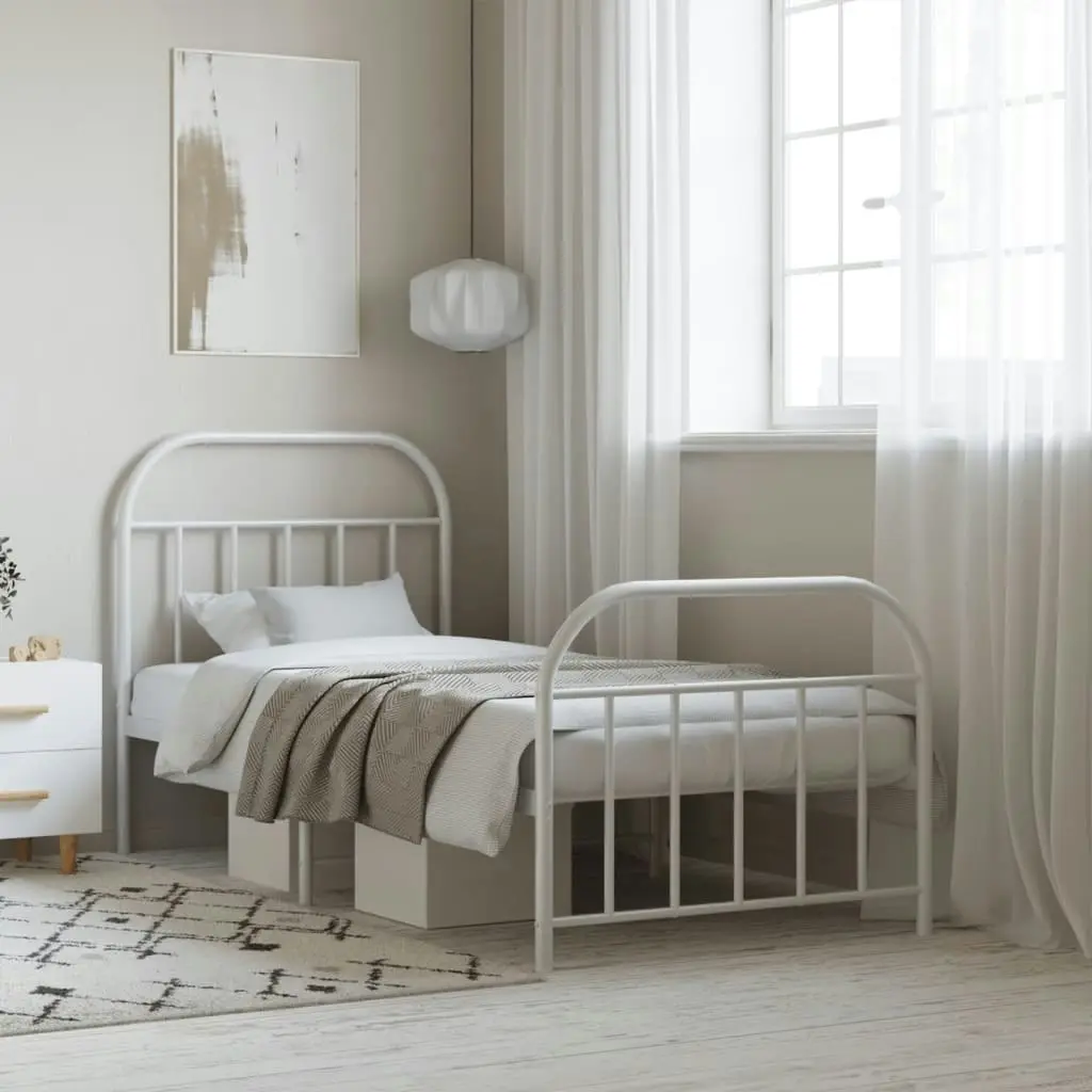 Metal Bed Frame with Headboard and Footboard White 92x187 cm Single Size 353694