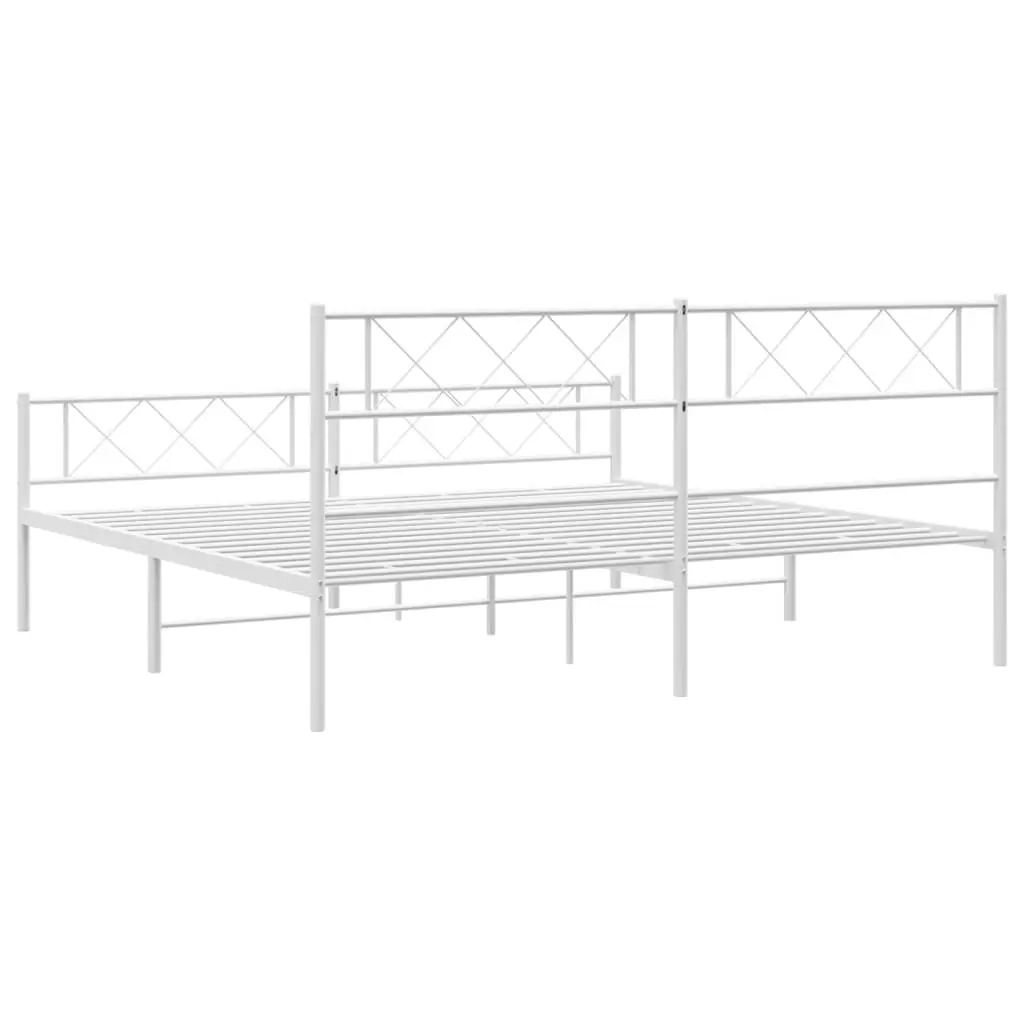 Metal Bed Frame with Headboard and Footboard White 183x203 cm King Size 372348