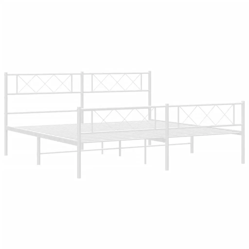 Metal Bed Frame with Headboard and Footboard White 183x203 cm King Size 372348